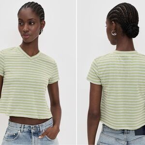 Casual Striped Green V-Neck Crop Top
